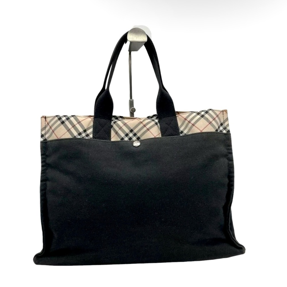 BURBERRY BLUE LABEL Black Beige Nova Check Canvas Tote A4 Storage - Picture 2 of 9